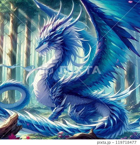 森にいる青いドラゴンのイラスト素材 [119718477] - PIXTA