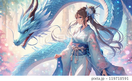 青龍と着物姿の女の子 青龍と着物姿の女の子 119718591