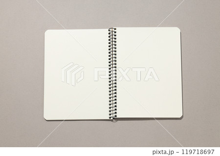 An open notebook lies on a light background 119718697