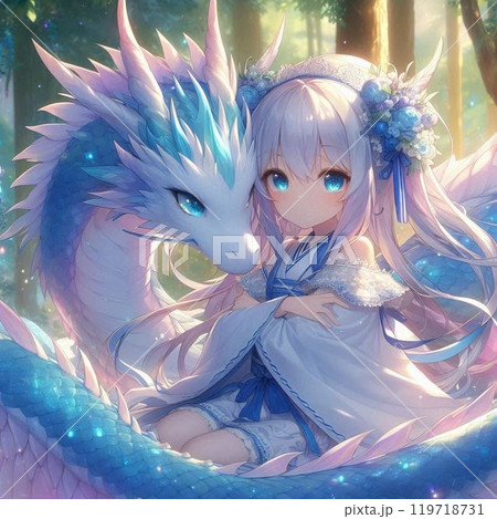 青いドラゴンと女の子 119718731