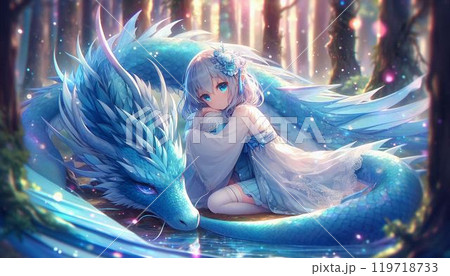 青いドラゴンと女の子 119718733
