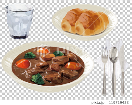 Beef stew (bread set) with cutlery 119719428
