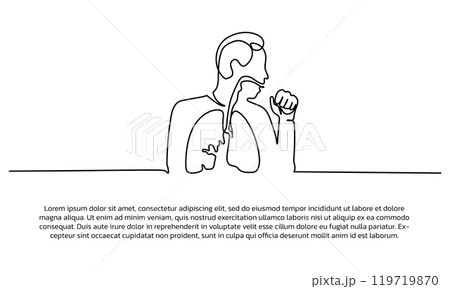 Continuous line design a person who is coughing. Single line decorative elements drawn on a white background. Continuous line design a person who is coughing. Single line decorative elements drawn on a white background. 119719870