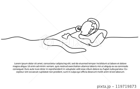 Continuous line design of a patient sleeping in bed. Single line decorative elements drawn on a white background. Continuous line design of a patient sleeping in bed. Single line decorative elements drawn on a white background. 119719873