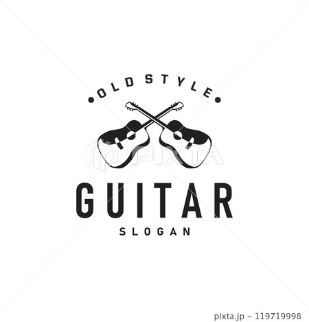 simple musical instrument guitar logo design black silhouette symbol template minimalist guitar 119719998