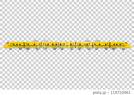 Vector illustration of a toy-style 923-type Doctor Yellow train with seven cars connected together 119720061