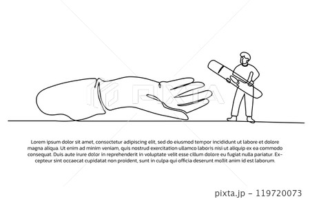 Continuous line design of the doctor checks the patient's sugar level. Single line decorative element drawn on white background. 119720073