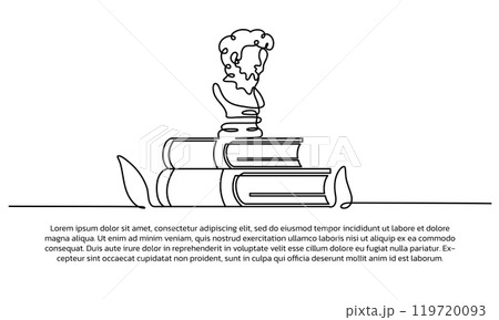 Continuous line design of studying philosophy with book. Single line decorative elements drawn on a white background. Continuous line design of studying philosophy with book. Single line decorative elements drawn on a white background. 119720093