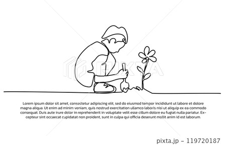 Continuous line design of conservation for reforestation. Single line decorative elements drawn on a white background. Continuous line design of conservation for reforestation. Single line decorative elements drawn on a white background. 119720187