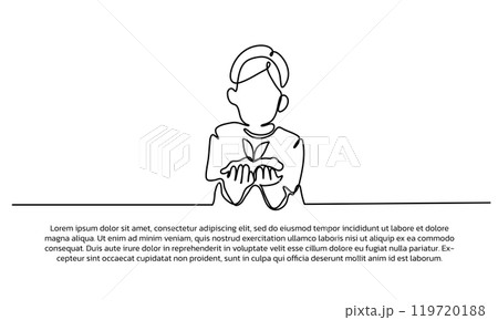 Continuous line design of nature conservation for the earth. Single line decorative elements drawn on a white background. &amp; Illustration 119720188