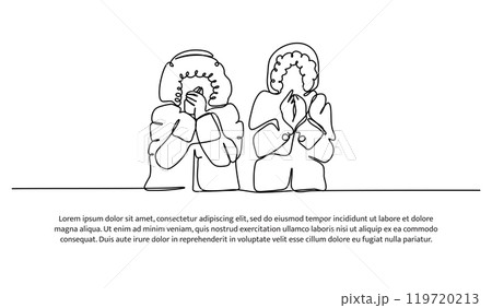 Continuous line design of a together young man felt shivering during the winter. Single line decorative element drawn on white background. Continuous line design of a together young man felt shivering during the winter. Single line decorative element drawn on white background. 119720213