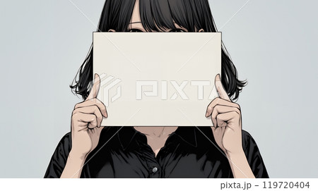 何も描いていないメッセージボードを掲げる若い女性