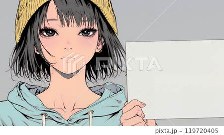 何も描いていないメッセージボードを掲げる若い女性