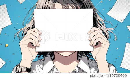何も描いていないメッセージボードを掲げる若い女性