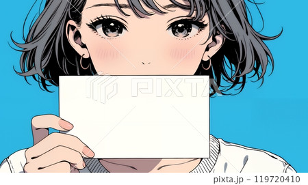 何も描いていないメッセージボードを掲げる若い女性