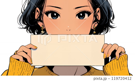 何も描いていないメッセージボードを掲げる若い女性