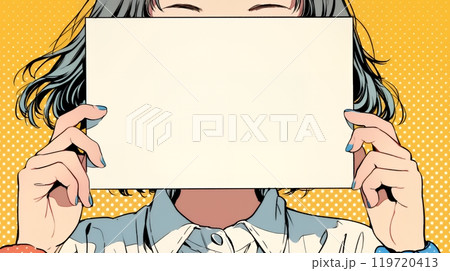 何も描いていないメッセージボードを掲げる若い女性