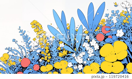 花をモチーフにしたジオメトリックな白色バックの背景画