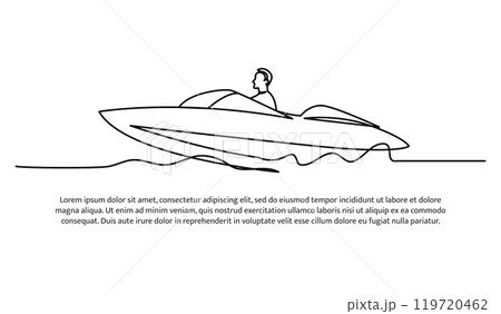Continuous line design of a person playing speedboat. single line decorative elements drawn on a white background. Continuous line design of a person playing speedboat. single line decorative elements drawn on a white background. 119720462