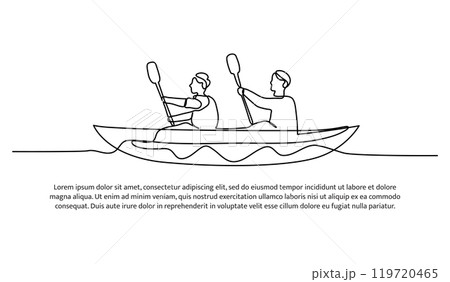 Continuous line design of together playing canoeing. single line decorative elements drawn on a white background. 119720465