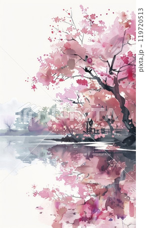 Serenity in sakura and river , Generae AI 119720513