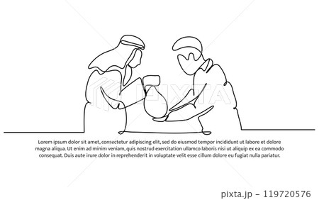 Vector illustration of a man is giving charity. Modern flat in continuous line style. 119720576