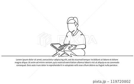Vector illustration of of a little boy reading the Al-Qur'an. Modern flat in continuous line style. 119720802