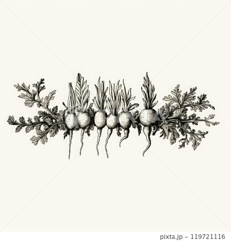 Radish. Hand drawn engraving illustration. Isolated on white. 119721116