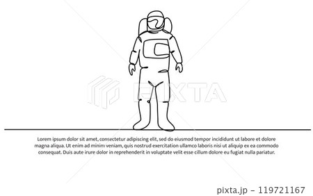 Continuous line design of Spaceman travel concept design. Decorative elements drawn on a white background. 119721167