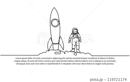 Continuous line design of the rocket flew . Decorative elements drawn on a white background. 119721174