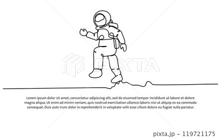 Continuous line design of Spaceman travel . Decorative elements drawn on a white background. 119721175