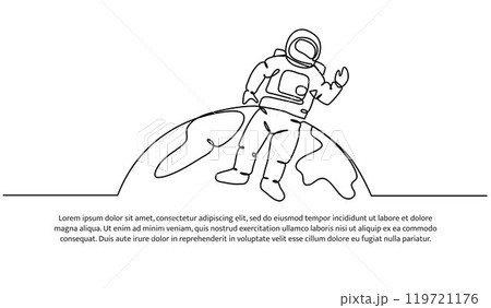 Continuous line design of Spaceman travel concept design. Decorative elements drawn on a white background. 119721176