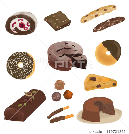 手描きのいろいろなチョコのお菓子セットのイラスト素材