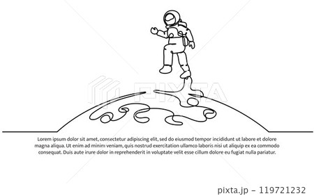 One continuous line of research about moon space.Vector illustration of minimalist style on a white background One continuous line of research about moon space.Vector illustration of minimalist style on a white background 119721232