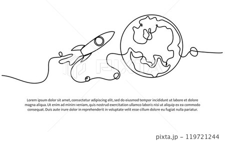 One continuous line of earth observation from satellites.Vector illustration of minimalist style on a white background. 119721244