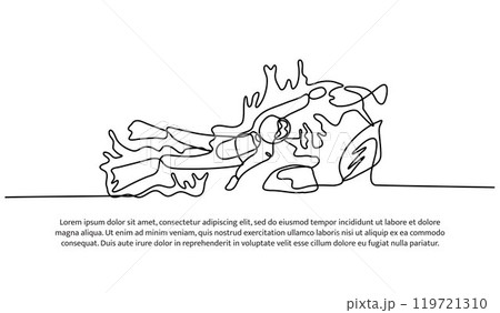Continuous line design of exploring diving around coral reefs. Single line decorative elements drawn on a white background. Continuous line design of exploring diving around coral reefs. Single line decorative elements drawn on a white background. 119721310