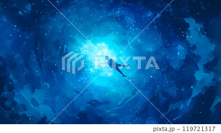 神秘的な宇宙を漂う人のシルエットのイラスト 119721317