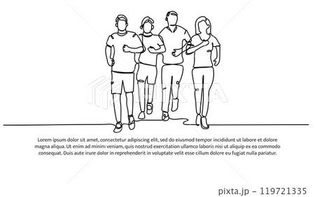 Continuous line design of jogging. Single line decorative elements drawn on a white background. Continuous line design of jogging. Single line decorative elements drawn on a white background. 119721335