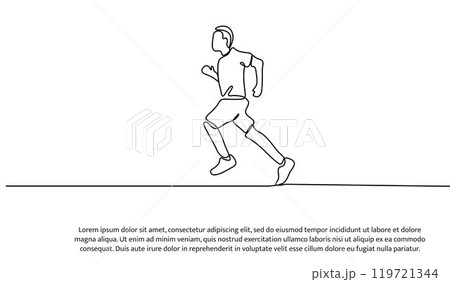 Continuous line design of young man is jogging. Single line decorative elements drawn on a white background. Continuous line design of young man is jogging. Single line decorative elements drawn on a white background. 119721344