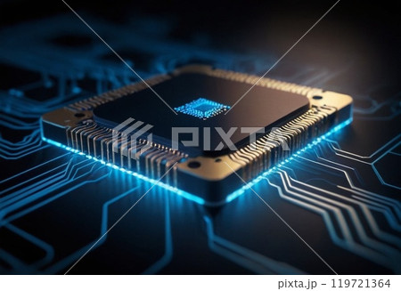 computer motherboard on blue background 119721364