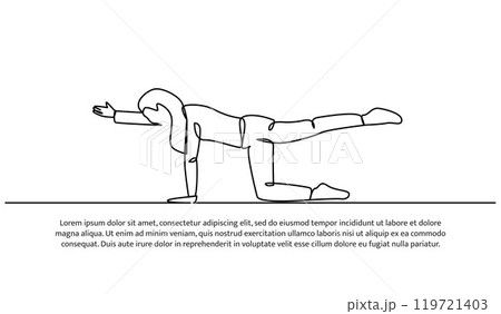 Continuous one line design of stretching during yoga.Minimalist style vector illustration on white background. 119721403