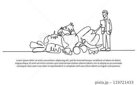 Continuous one line design of research on food safety.Minimalist style vector illustration on white background. Continuous one line design of research on food safety.Minimalist style vector illustration on white background. 119721433