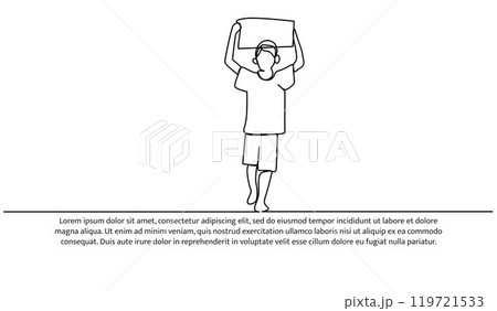 Continuous one line design of little boy works hard.Minimalist style vector illustration on white background. Continuous one line design of little boy works hard.Minimalist style vector illustration on white background. 119721533