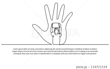 Continuous one line design of little boy works hard.Minimalist style vector illustration on white background. 119721534