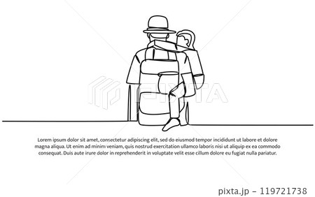 Continuous one line design of picnic with father.Minimalist style vector illustration on white background. Continuous one line design of picnic with father.Minimalist style vector illustration on white background. 119721738