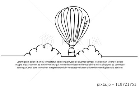 Continuous one line design of air balloon.Minimalist style vector illustration on white background. 119721753