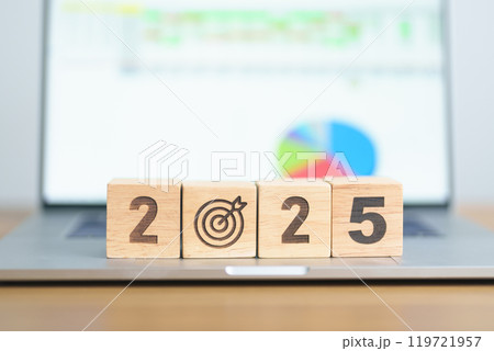 2025 Year block with dartboard icon against computer laptop background. Goal, Target, Resolution, strategy, plan, Action, mission, motivation, and New Year start concepts 2025 Year block with dartboard icon against computer laptop background. Goal, Target, Resolution, strategy, plan, Action, mission, motivation, and New Year start concepts 119721957