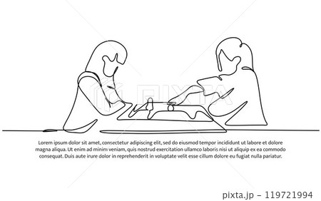 Continuous one line design of play chess.Minimalist style vector illustration on white background. 119721994