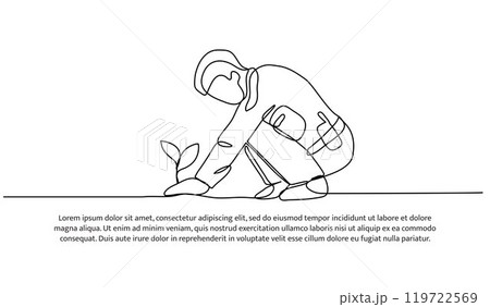 Continuous one line design of forest rangers plant trees.Minimalist style vector illustration on white background. 119722569