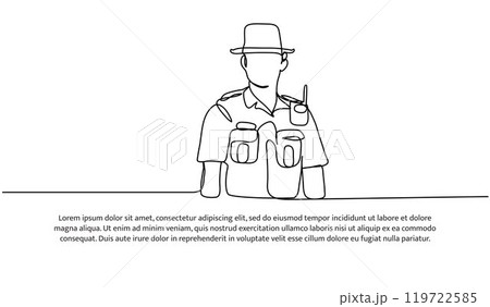 Continuous one line design of forest ranger.Minimalist style vector illustration on white background. 119722585